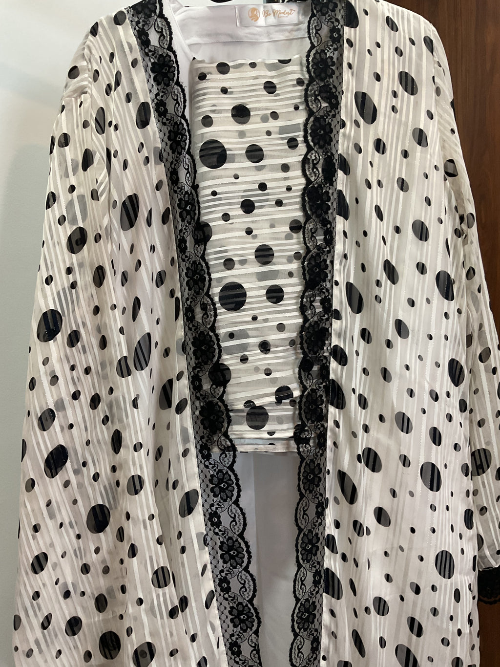 White Polka Lace Abaya