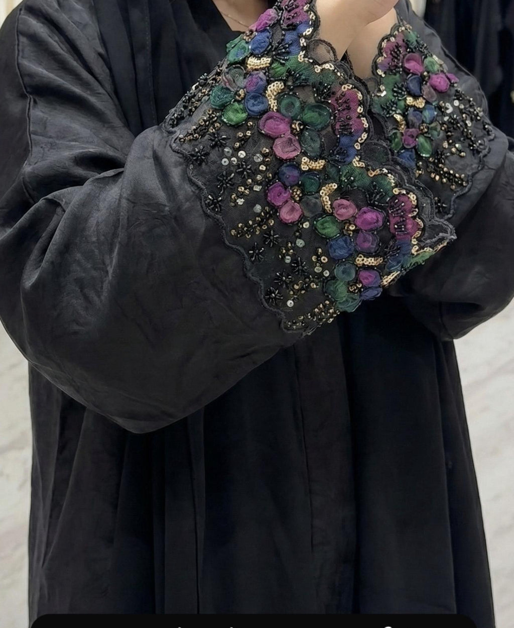 Black Abaya with Multicolor Sleeves