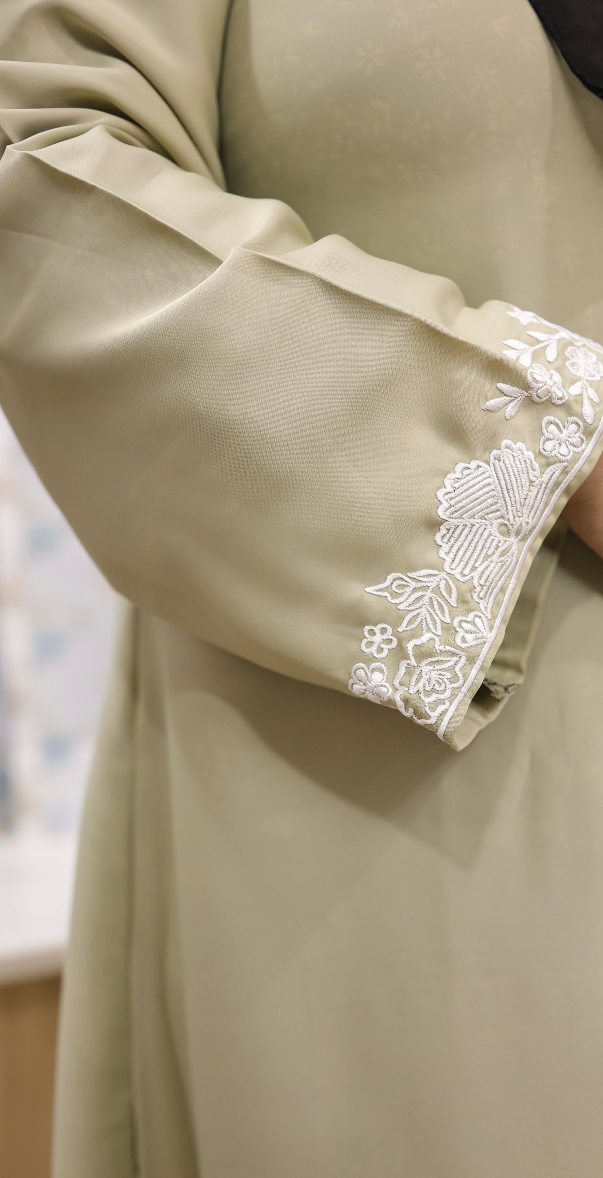 Olive Green Minimal Embroidered Abaya