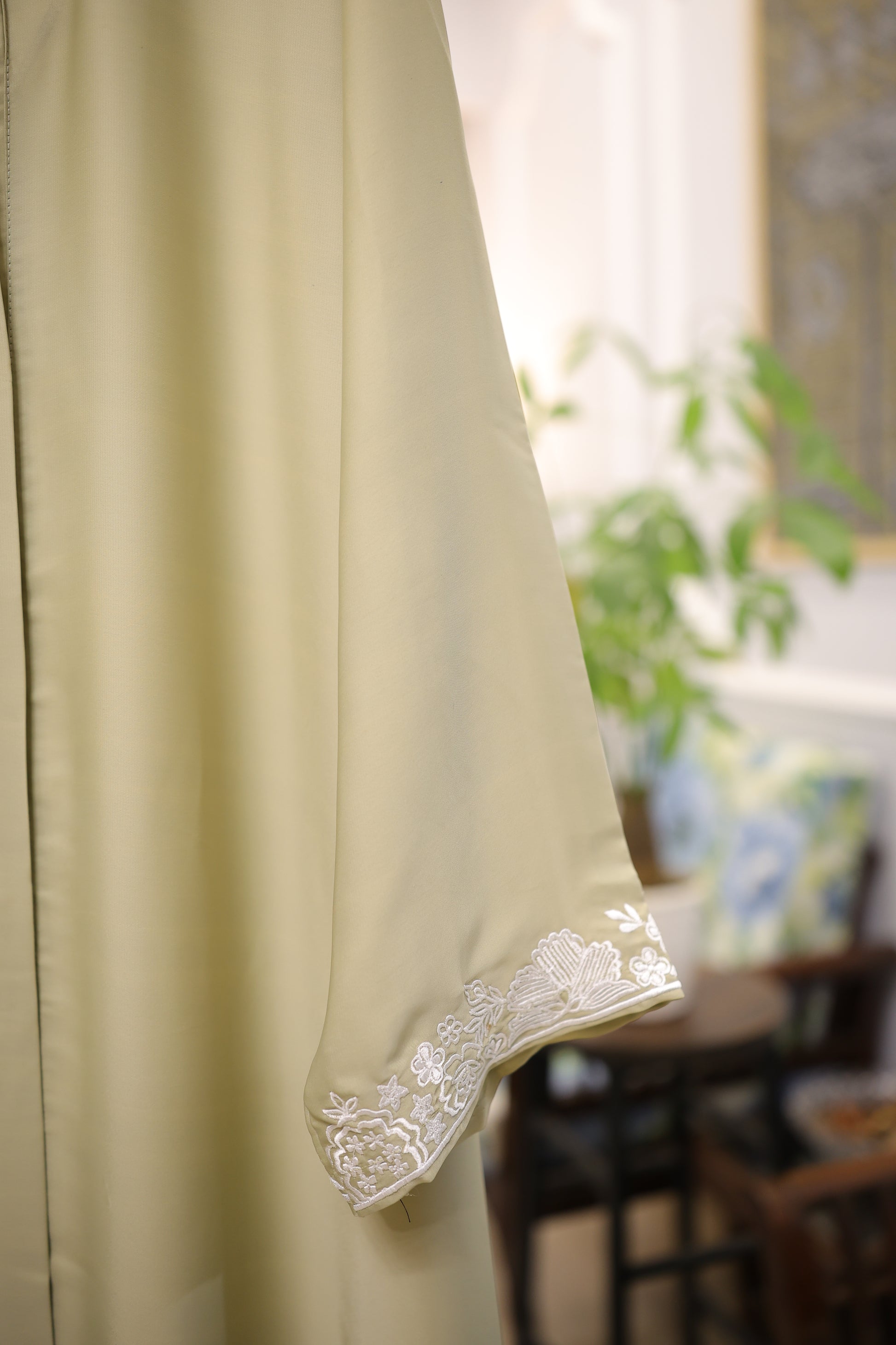 Olive Green Minimal Embroidered Abaya