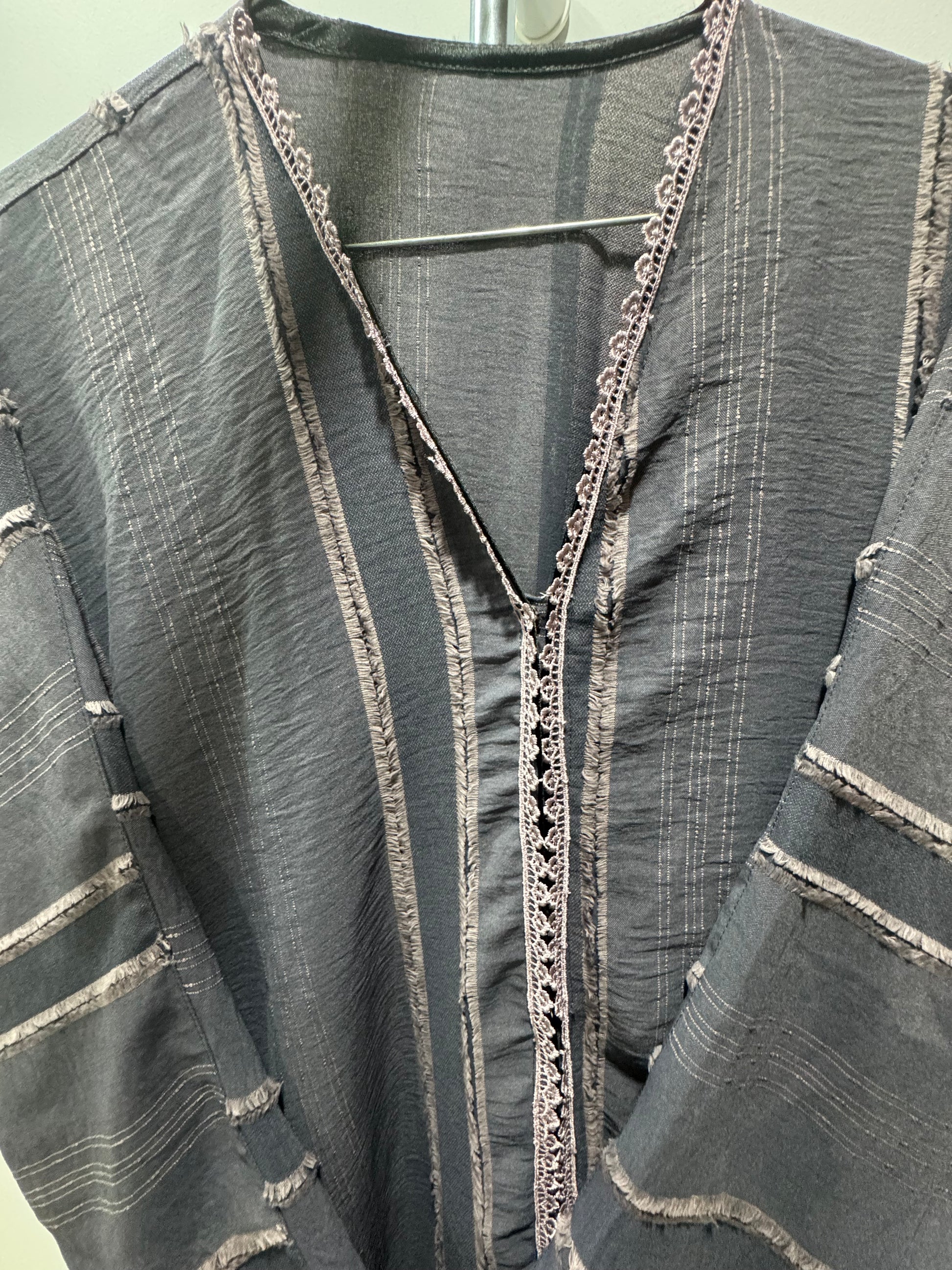 Grey Textured Open Abaya