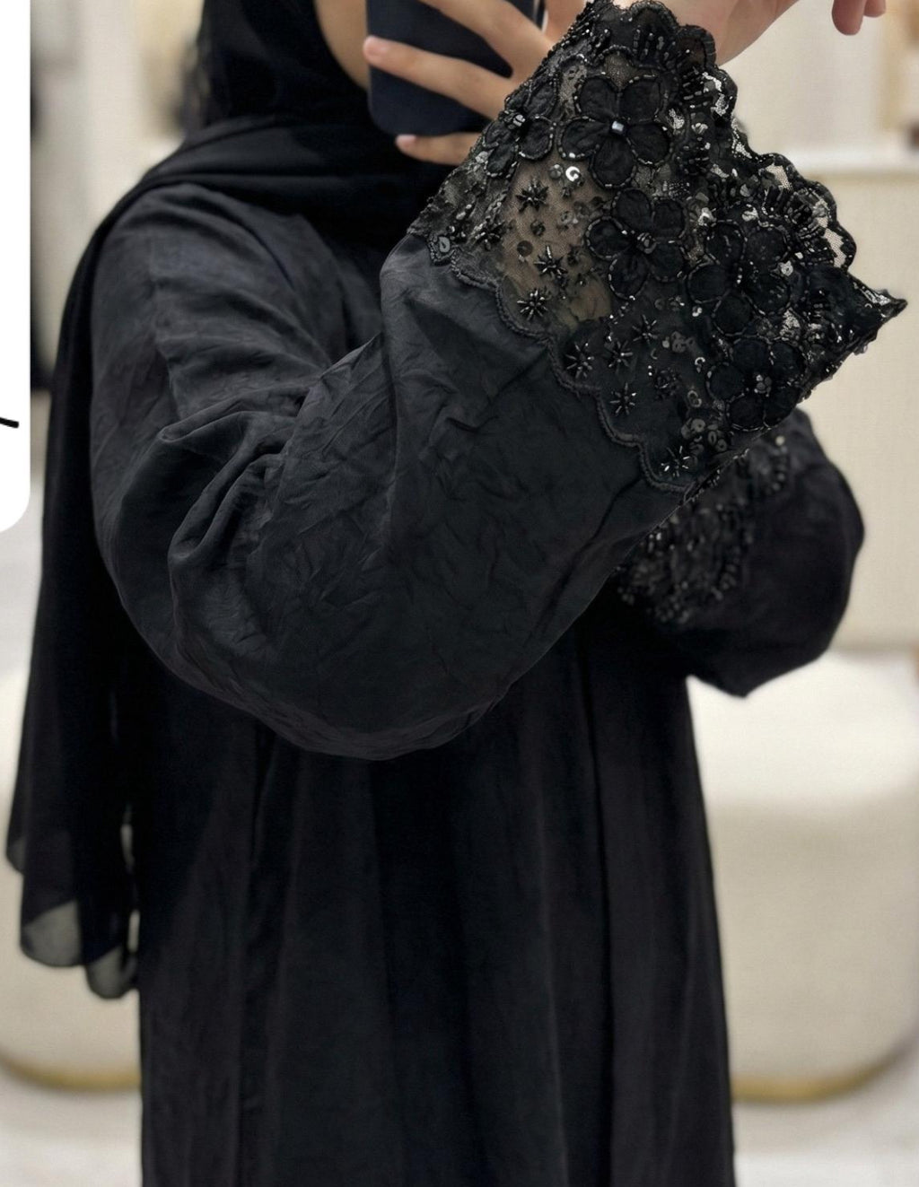 Black Abaya with Embroidered Sleeves