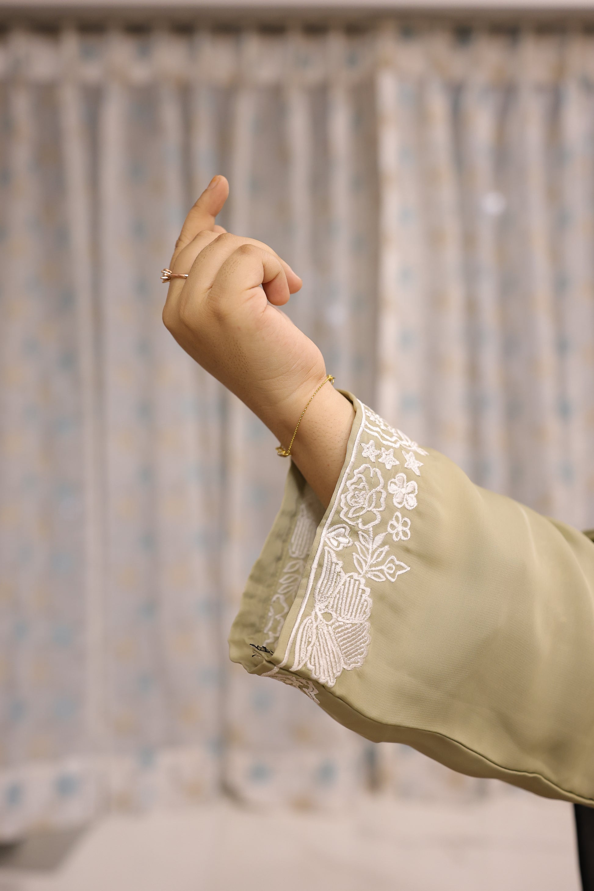 Olive Green Minimal Embroidered Abaya