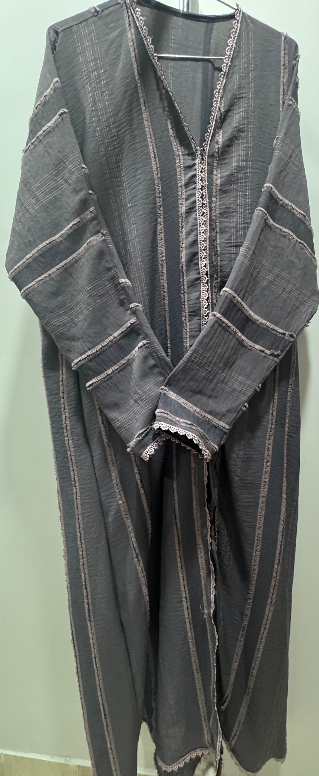 Grey Textured Open Abaya