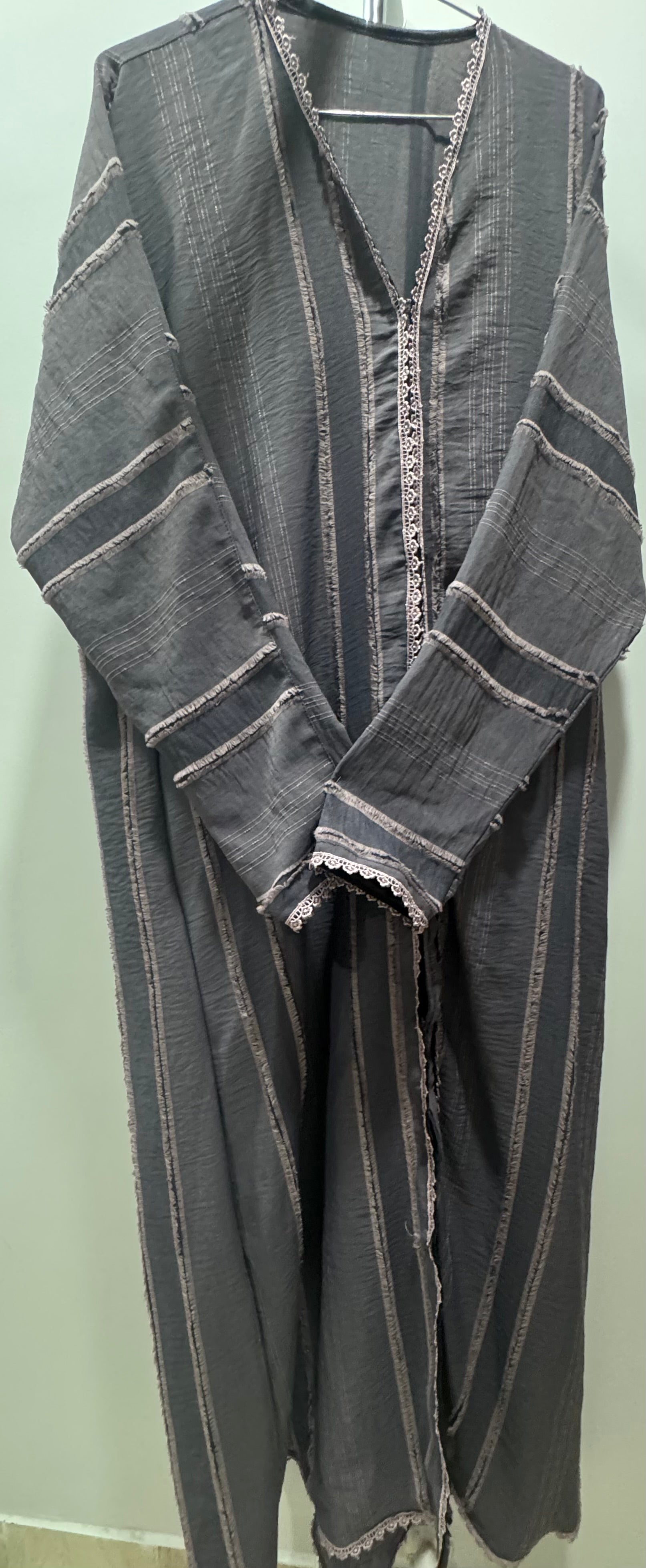 Grey Textured Open Abaya