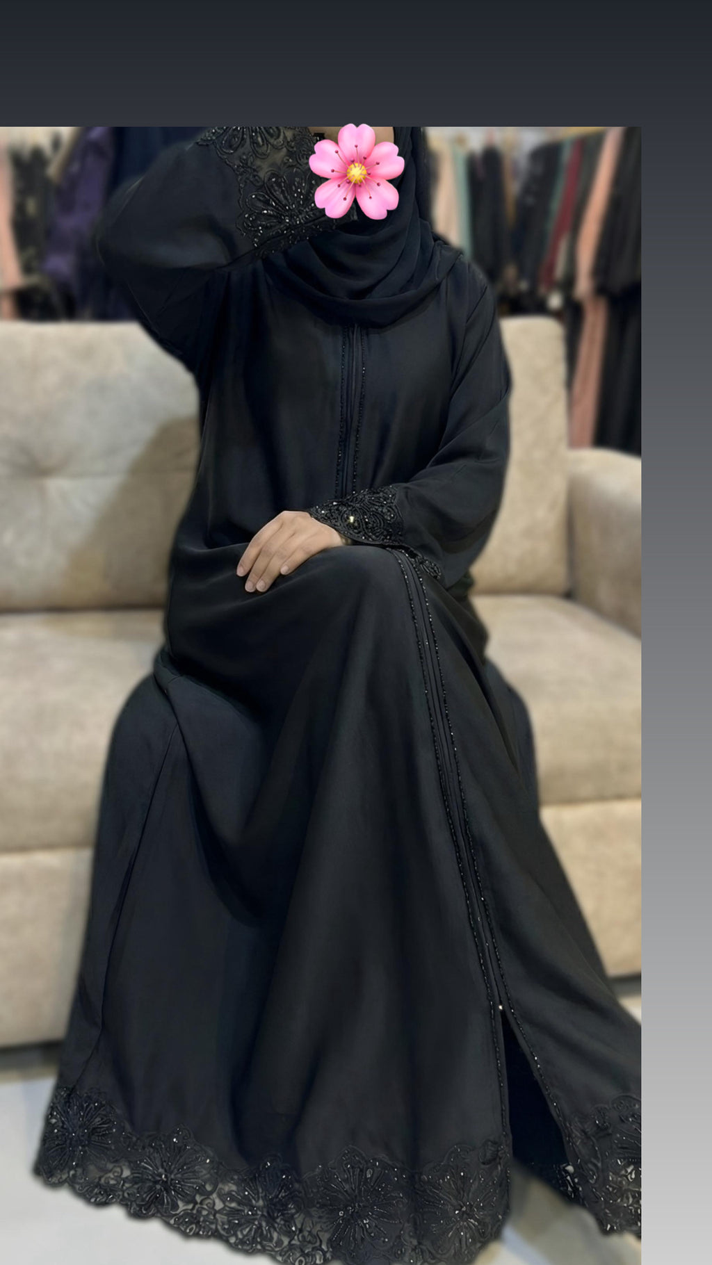 Black Abaya with Embroidered Sleeves