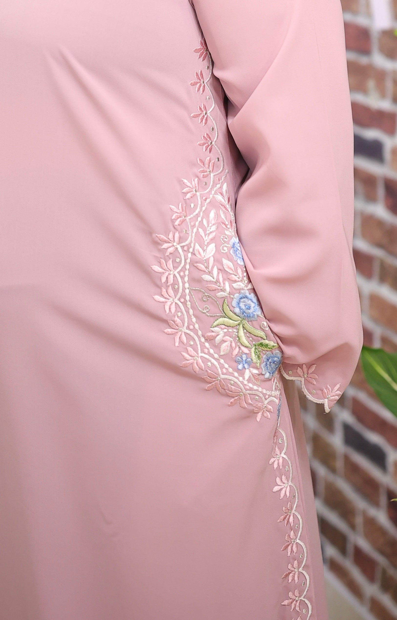 Soft Pink Floral Embroidered Abaya