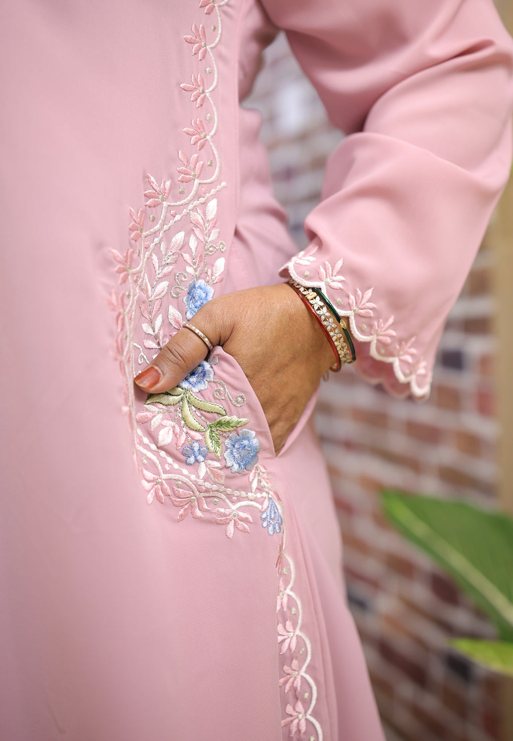 Soft Pink Floral Embroidered Abaya