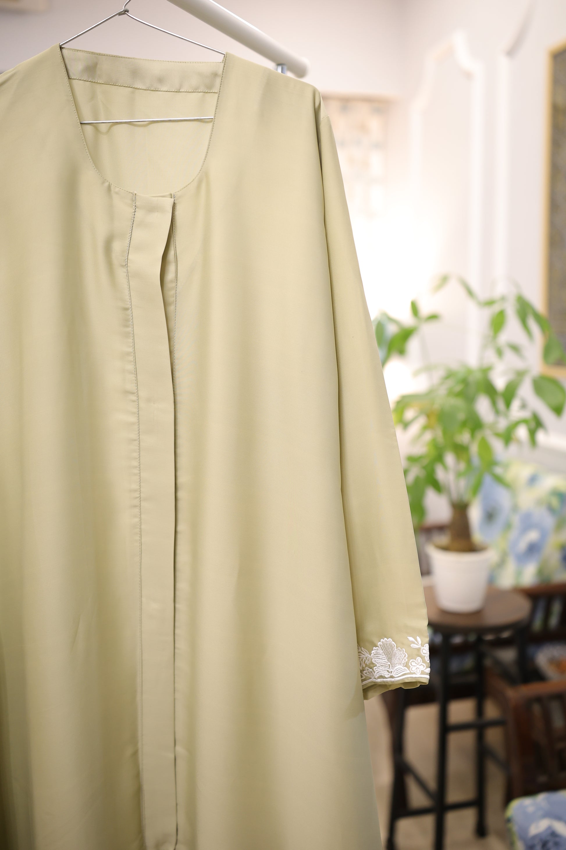 Olive Green Minimal Embroidered Abaya
