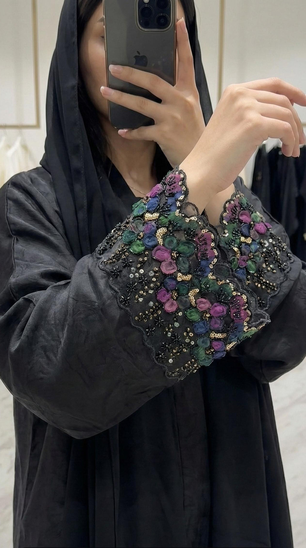 Black Abaya with Multicolor Sleeves