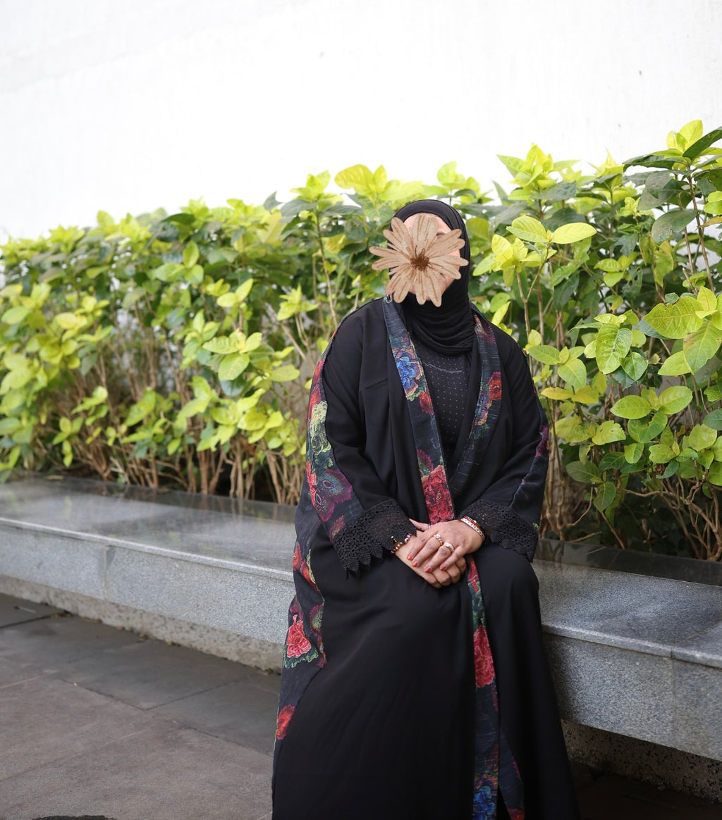 Floral Overlay Shrug Abaya