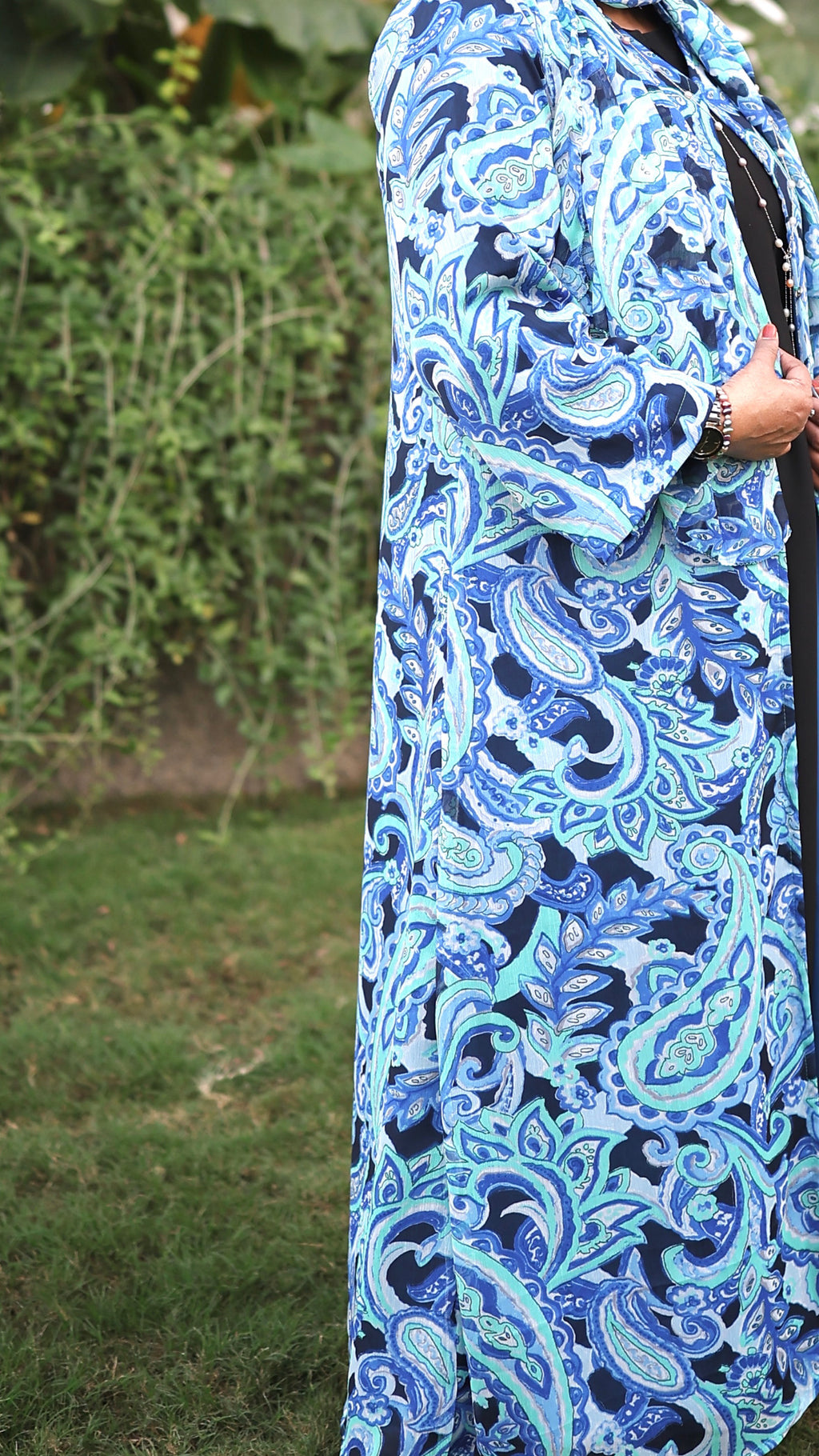 Midnight Blue Printed Shrug Abaya