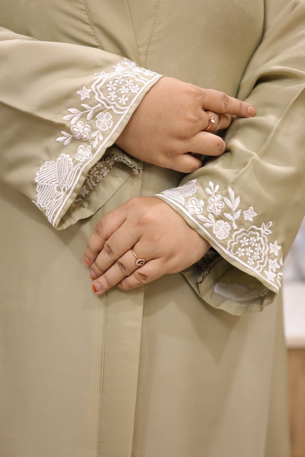 Olive Green Minimal Embroidered Abaya