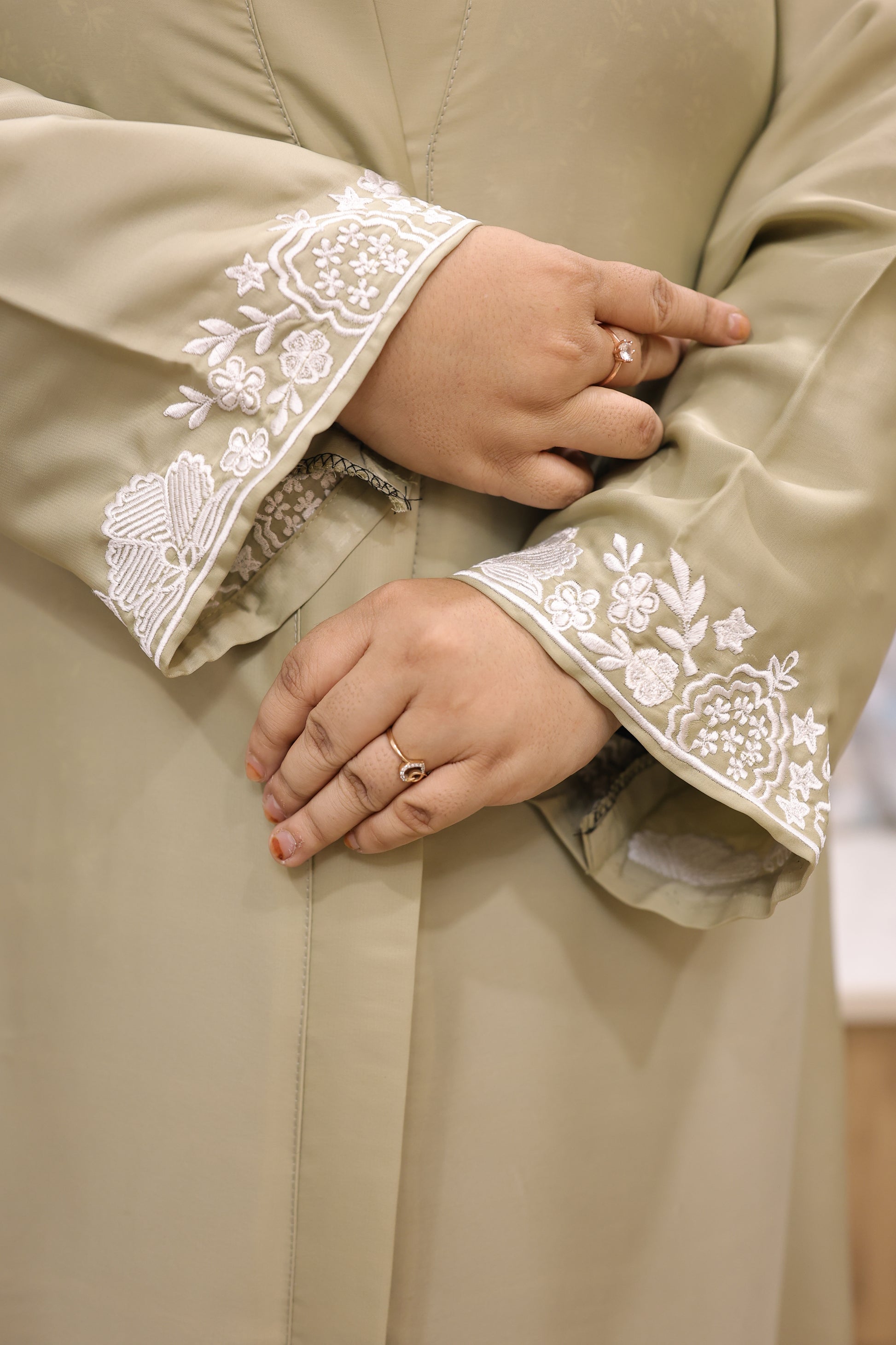 Olive Green Minimal Embroidered Abaya