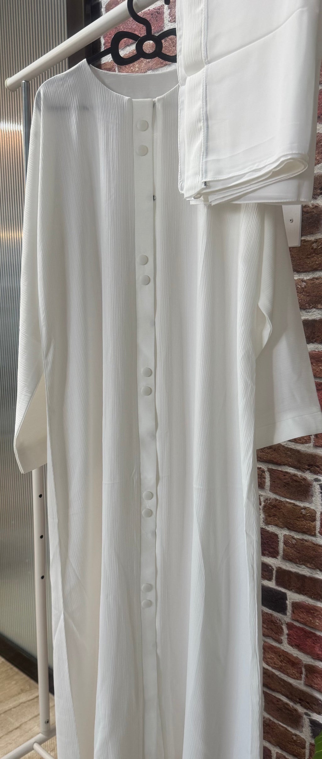 White Grace Button Abaya