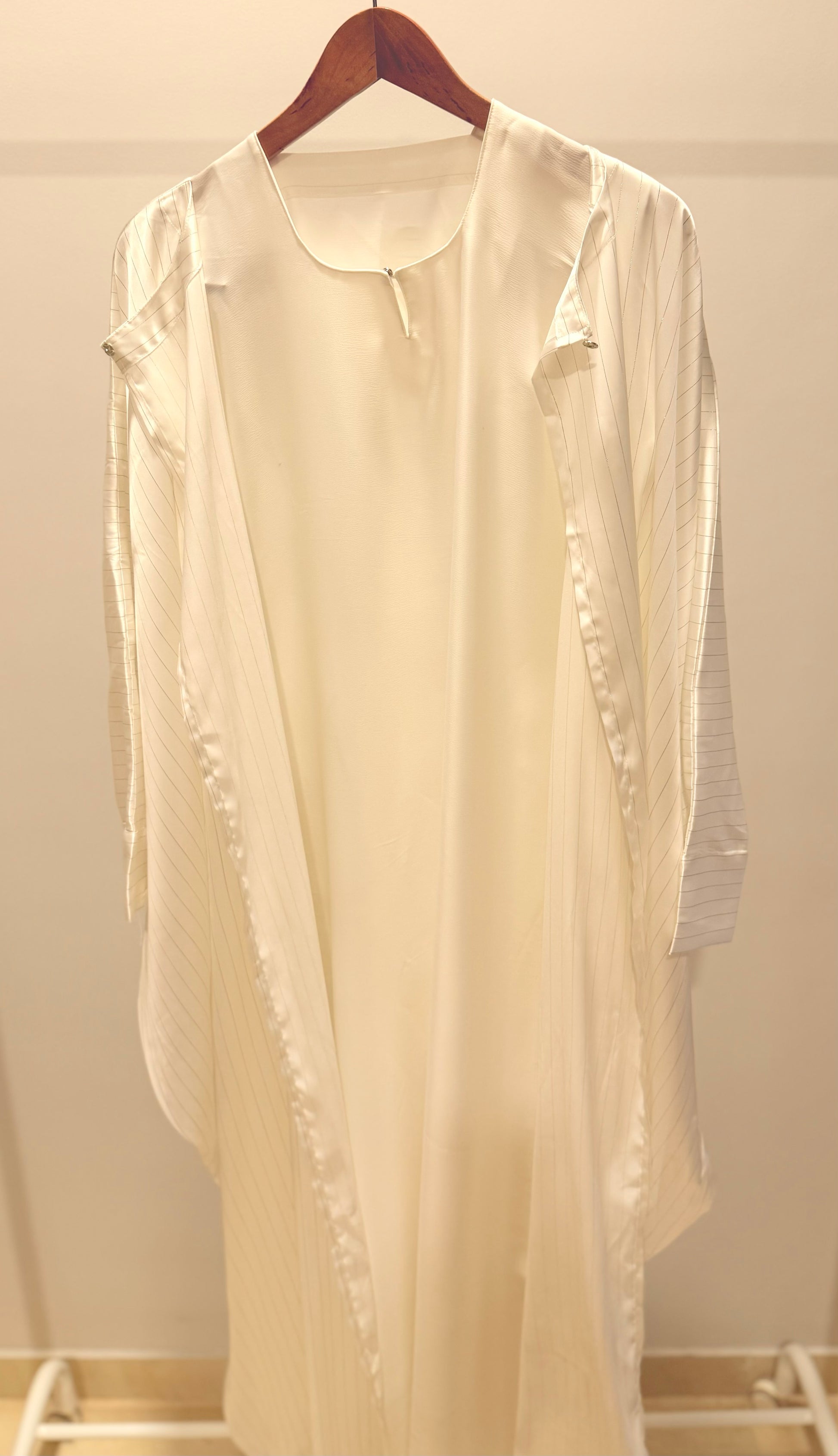 Ivory Striped Two-Piece Abaya Set
